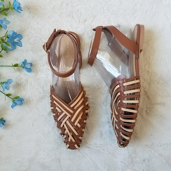 Pilcro Woven Leather Ankle Strap Sandals - Picture 2 of 9